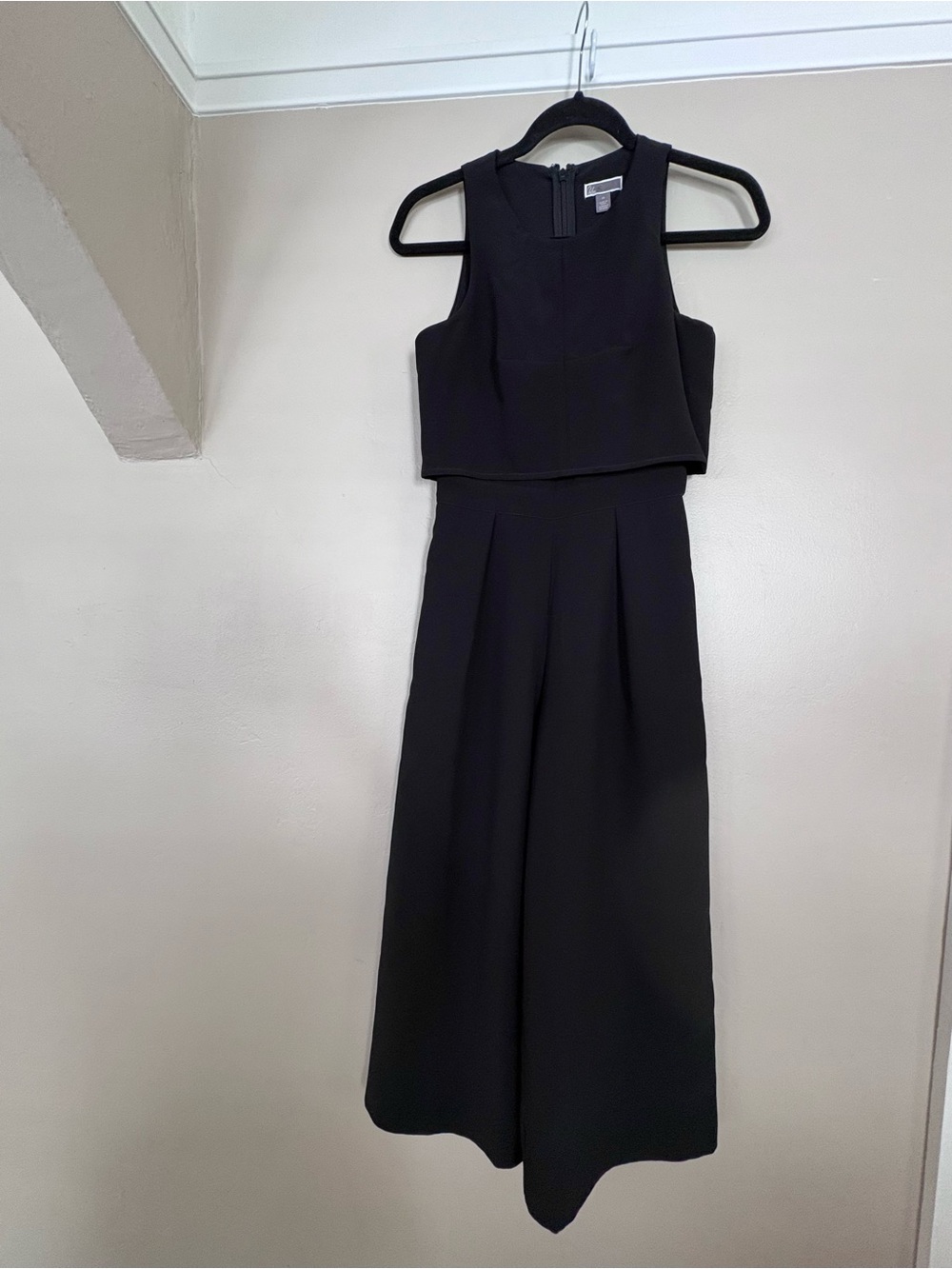 Chelsea 28 Black Layered Crop Overlay Wide Leg Culotte Jumpsuit XS